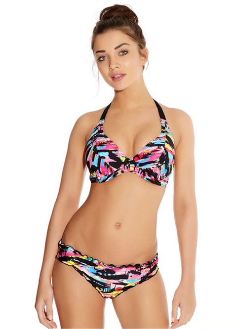 Freya Swim Venice Beach Graffiti Padded Banded Halter Bikini Top My XXX Hot Girl