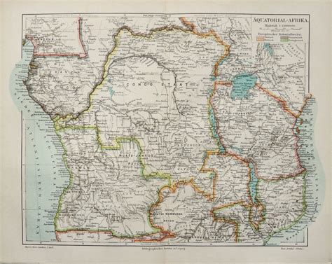 1897 Antique Map Of Equatorial Africa Gabon Congo Chad Uganda