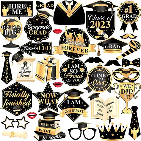 Katchon Graduation Photo Booth Props Black And Gold Pack