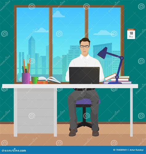 Man Office Manager In Office Interior Businesswoman Person Working On