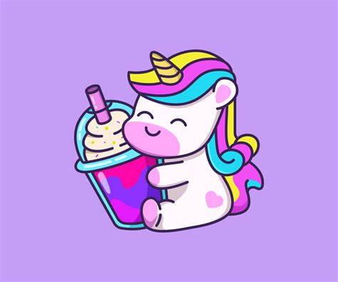 Simple Unicorn With Drink Cartoon Illustration 3539324 Vector Art At