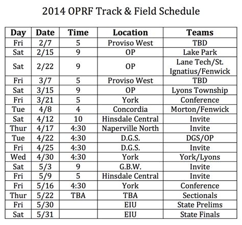 Schedule Oprf Boys Track And Field