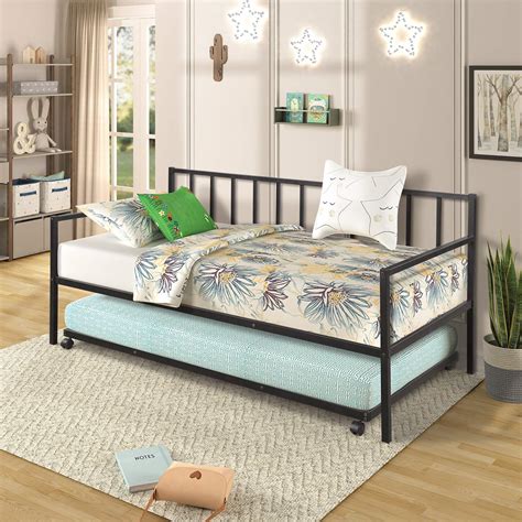 Buy Metal Daybed With Trundle Twin Size Day Bed Frame With Pullout Trundle Heavy Duty Daybed