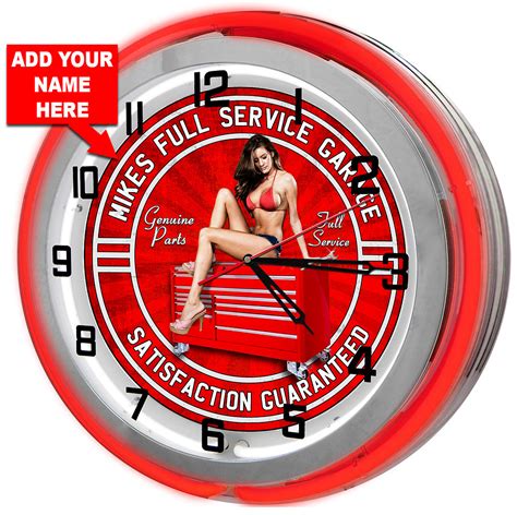 Personalized Pin Up Girl Neon Garage Clock