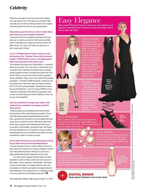 Charlize Theron In Womens Weekly Magazine Singapore April 2016 Issue