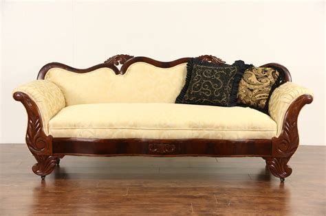 Empire 1840 Antique Carved Mahogany Sofa New Upholstery Curved Sofa