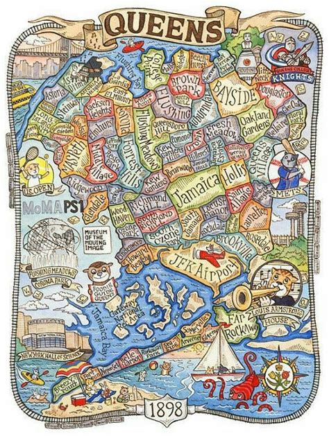 Queens Neighborhood Map Map Of New York York Map Map Art Print