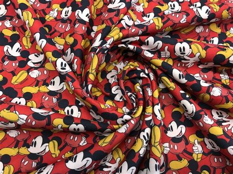 Disney Fabric Mickey Mouse Fabric Red Colors Poplin Cotton Etsy Uk