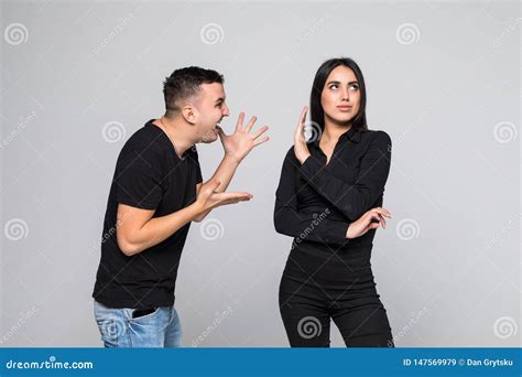 Angry Couple Shouting At Each Other On White Background Man Quarrel