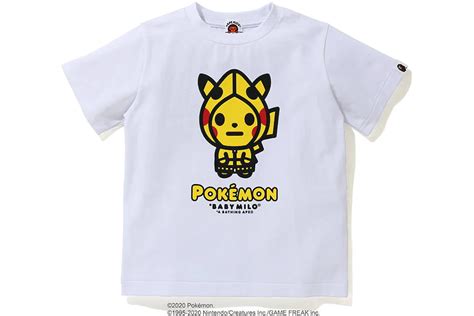 Bape X Pokemon Kids Pikachu Tee 7 White Fw20 Para Niños Us