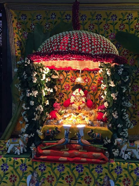 The festival begins with the installation of huge elaborately crafted statutes of ganesha in homes and podiums, which have been specially constructed and beautifully decorated. Ganpati decoration | Decoration for ganpati, Goddess decor ...