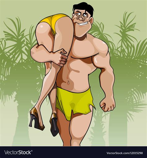 Cartoon Big Man Carrying Woman On Shoulder Vector Image