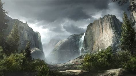 Mountain Storm Fantasy Landscape Digital Painting Landscape