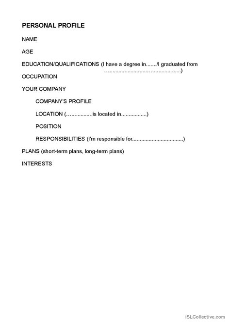 Personal Profile English Esl Worksheets Pdf And Doc