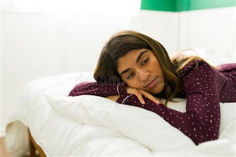 Depressed Woman Resting In Bed Stock Image Image Of Relaxing Grief