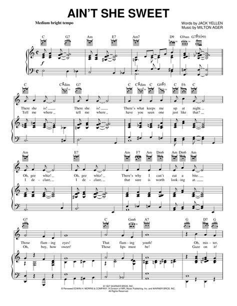Aint She Sweet Sheet Music The Beatles Piano Vocal And Guitar Chords Right Hand Melody