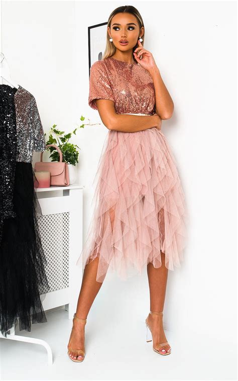 Roxi Tulle Sequin Midi Dress In Blush Ikrush
