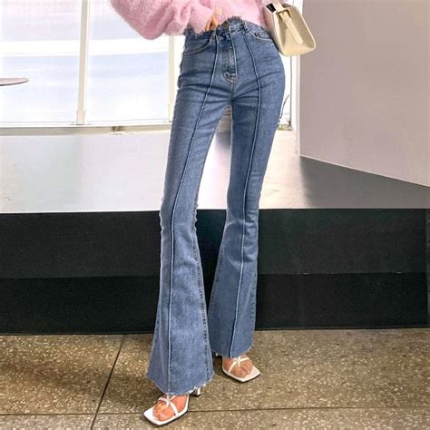 Vintage Chic High Waist Button Ladies Flare Jeans Trousers 2022 Summer