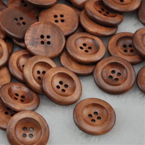 10 Brown Wooden Buttons 25mm 1 Inch 4 Holes Round Etsy