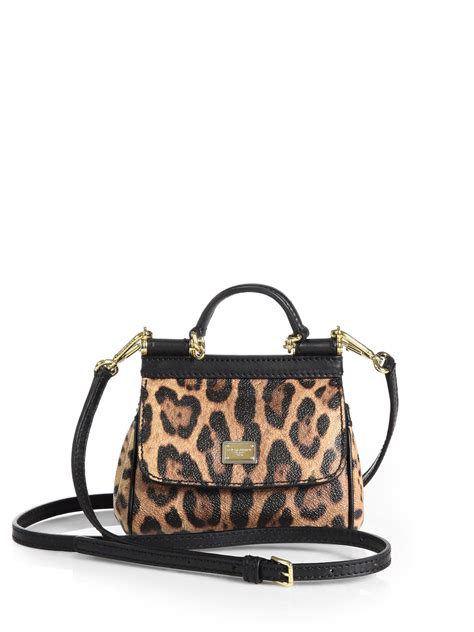 Dolce And Gabbana Mini Sicily Leopardprint Leather Shoulder Bag In Animal