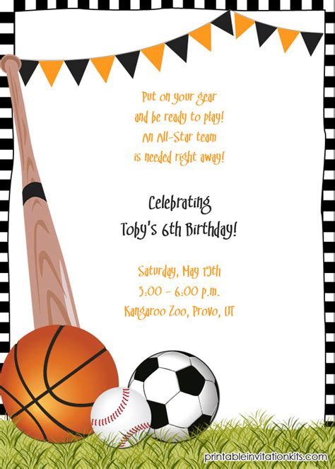 Free Printable Sports Themed Party Invitations
