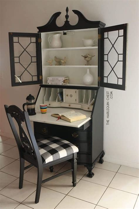 Hardwicke secretary desk with hutch. Vintage drop down secretary desk painted with General ...