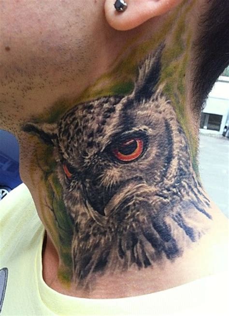 65 Wonderful Owl Neck Tattoos Neck Tattoo Designs