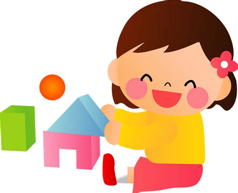 Little Girl Is Playing With Building Blocks Clipart Free Download