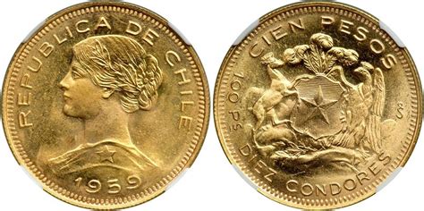 100 Peso 1959 Chile Gold Prices And Values Fr 54 Km 170