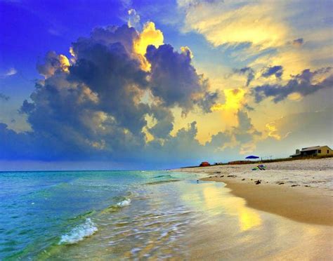 Yellow Blue Seascape Sunset Florida Beach Fine Art By Eszra Tanner