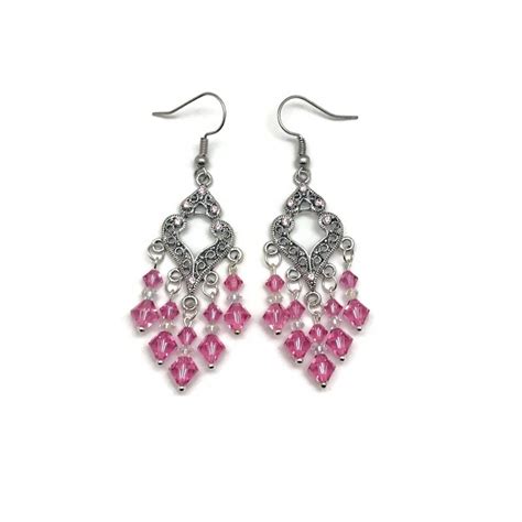 Pink Chandelier Earrings Pink Crystal Earrings Pink Earrings Gifts