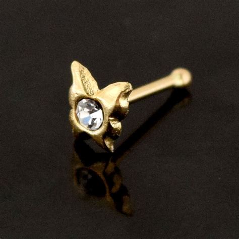 Butterfly Nose Ring 9k Gold Nose Stud Nose Bone Stud Thin Etsy