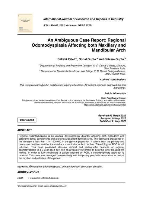 Pdf An Ambiguous Case Report Regional Odontodysplasia Affecting Both