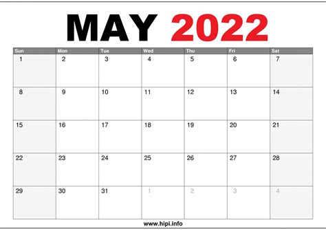 May 2022 Calendar Printable Us Calendars Printable Free