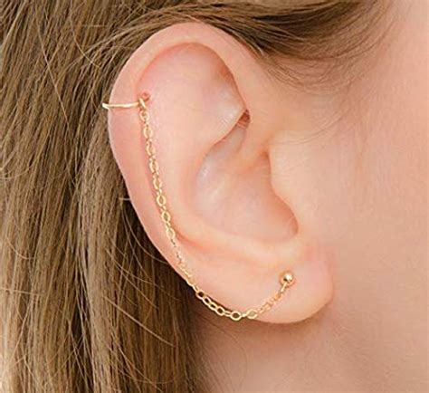 Cartilage Chain Stud Earring With Helix Ring Piercing Hoop Gold Filled