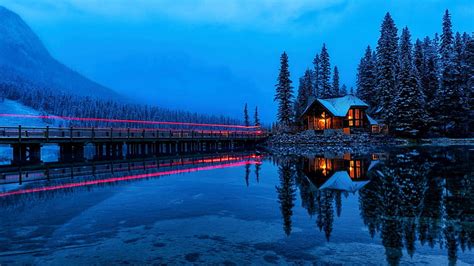 Emerald Lake Yoho Np British Columbia Winter Snow Trees Mountains