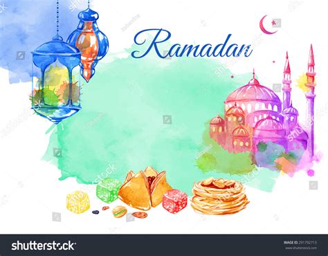 Ramadan Kareem Vector Watercolor Illustration Halal Stock Vector
