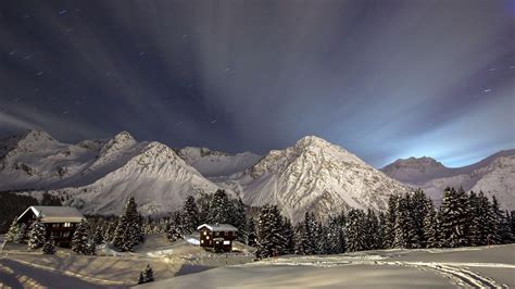 Fond Décran Paysage Nuit La Nature Neige Hiver Alpes Aurore