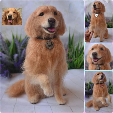 Needle Felted Golden Retriever Realistic Sculpture Of Your Pet