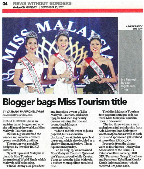 Despite being a qanamy girl, misaki failed to place in the top 8. Blogger Bags Miss Tourism Title - Miss Malaysia Tourism ...
