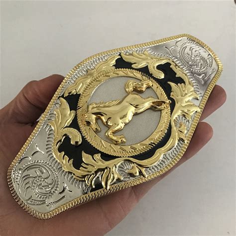 Retail New Style Lace Gold Horse Cowboys Belt Buckle With Metal Belt