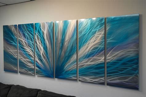 Radiance Blues 36x95 Metal Wall Art Abstract Contemporary Modern Decor