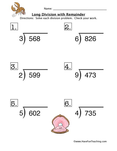 Long Division Of Whole Numbers Worksheets