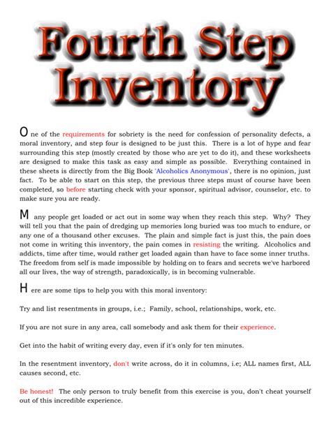 Worksheet 4th Step Fear Inventory Examples Recovery Step Aa Addiction