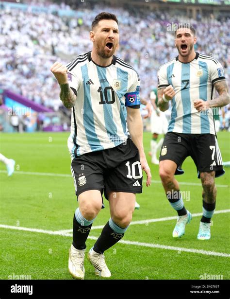 argentina s lionel messi celebrates scoring their side s first goal of the game during the fifa