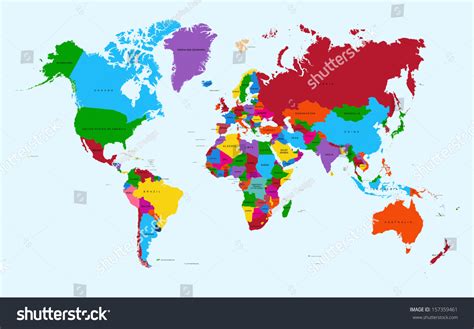 Colorful World Map Countries Text Atlas Stock Vector 157359461