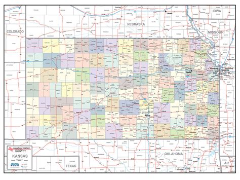 Kansas Laminated Wall Map County And Town Map With Highways Gallup Map
