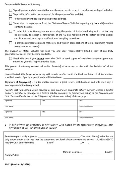 Download Delaware Division Of Motor Vehicles Power Of Attorney Form For