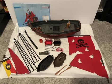 Vintage Playmobil Red Corsair Pirate Ship W Manual Parts Only