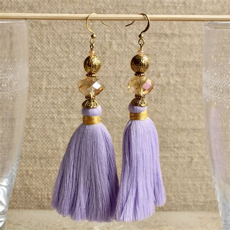 Large Tassel Earrings Purple Tassel Earrings Nylon Tassels Etsy